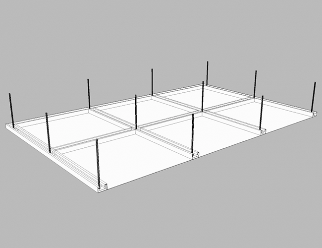 Zeichnung einer Stahlbandraster-Decke für Reinräume