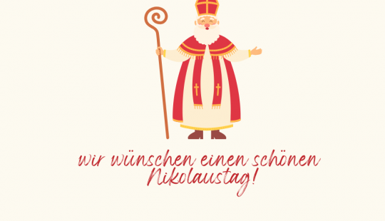Gezeichneter Nikolaus mit roter Schrift